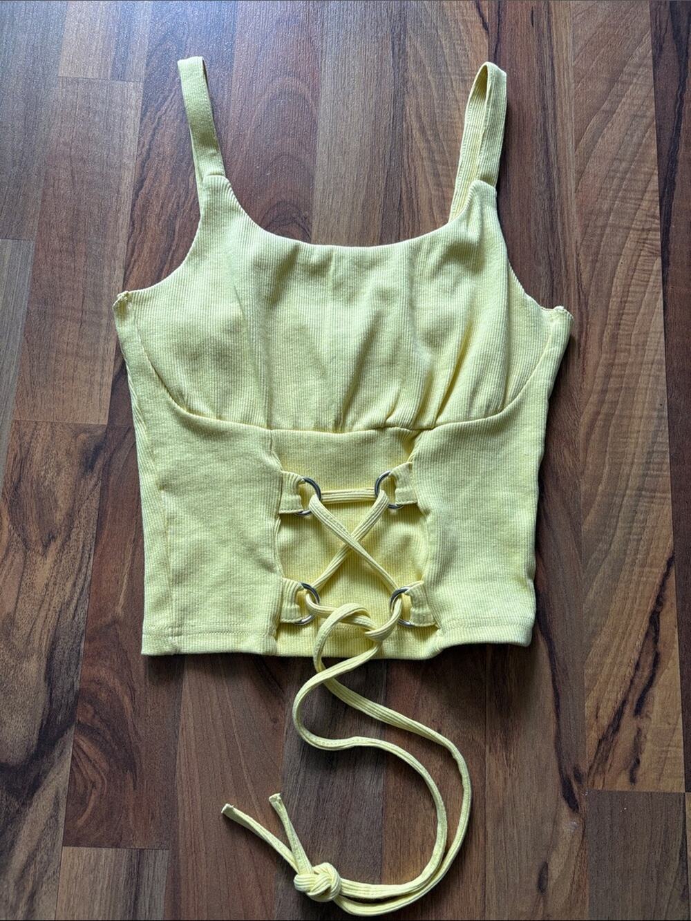 The Ragged Priest Pale Yellow Lace-Up Crop Top Size XS